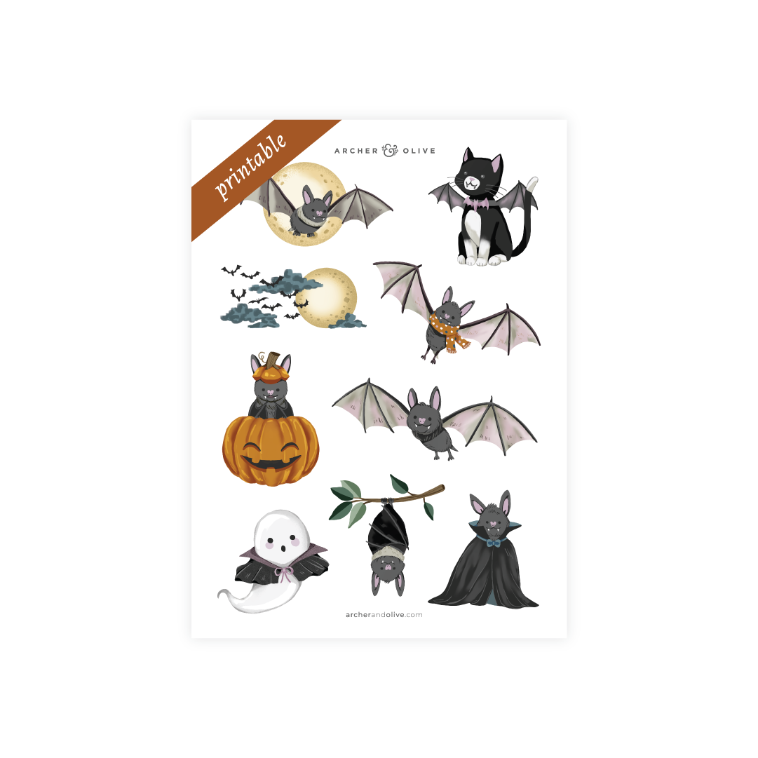 Printable Stickers: Cute Bat