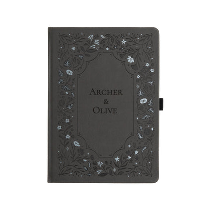 B5 Midnight Floral in Gray: Dot Grid Notebook