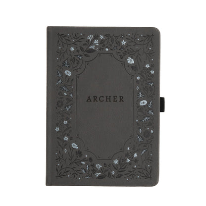 B5 Midnight Floral in Gray: Dot Grid Notebook