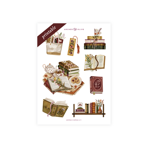Printable Stickers: Bookshelf