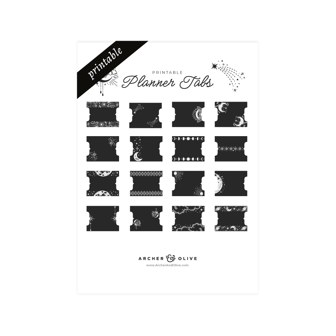 Printable Planner Tabs: Lunar Veil