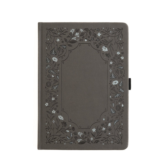 A5 Midnight Floral in Gray: Dot Grid Notebook