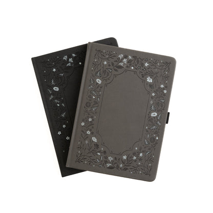 A5 Midnight Floral in Gray: Dot Grid Notebook