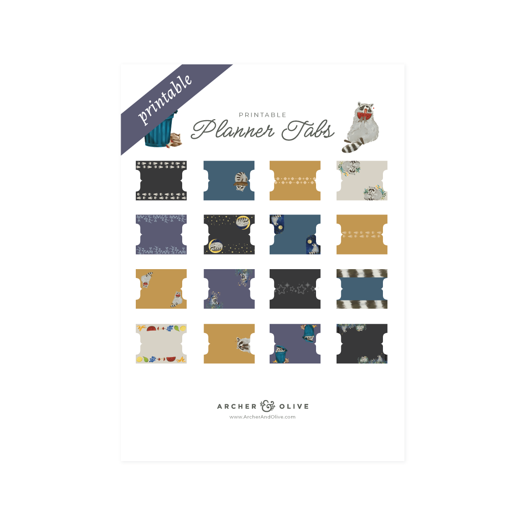 Radiant Raccoon Printable Planner Tabs